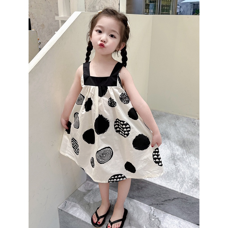 Đầm Sát Nách Mùa Hè Màu Trắng Đen Phong Cách Graffiti Hợp Thời Trang Cho Bé Gái