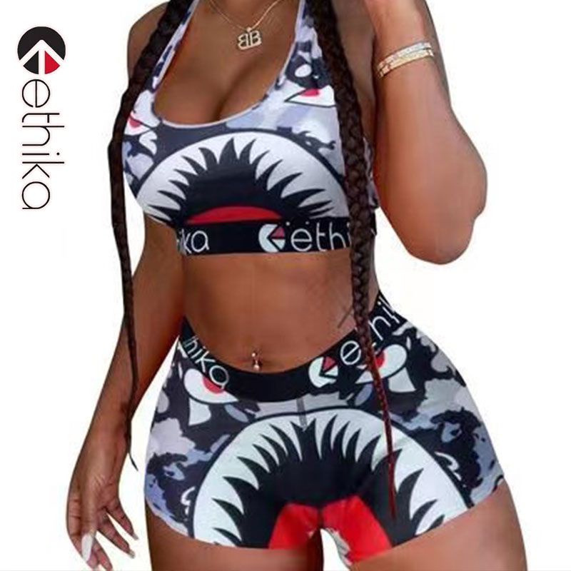 Bộ Đồ Thể Thao Hai Mảnh Dáng Ôm Thoáng Khí Mau Khô In Họa Tiết Ethika Dành Cho Bạn Nữ