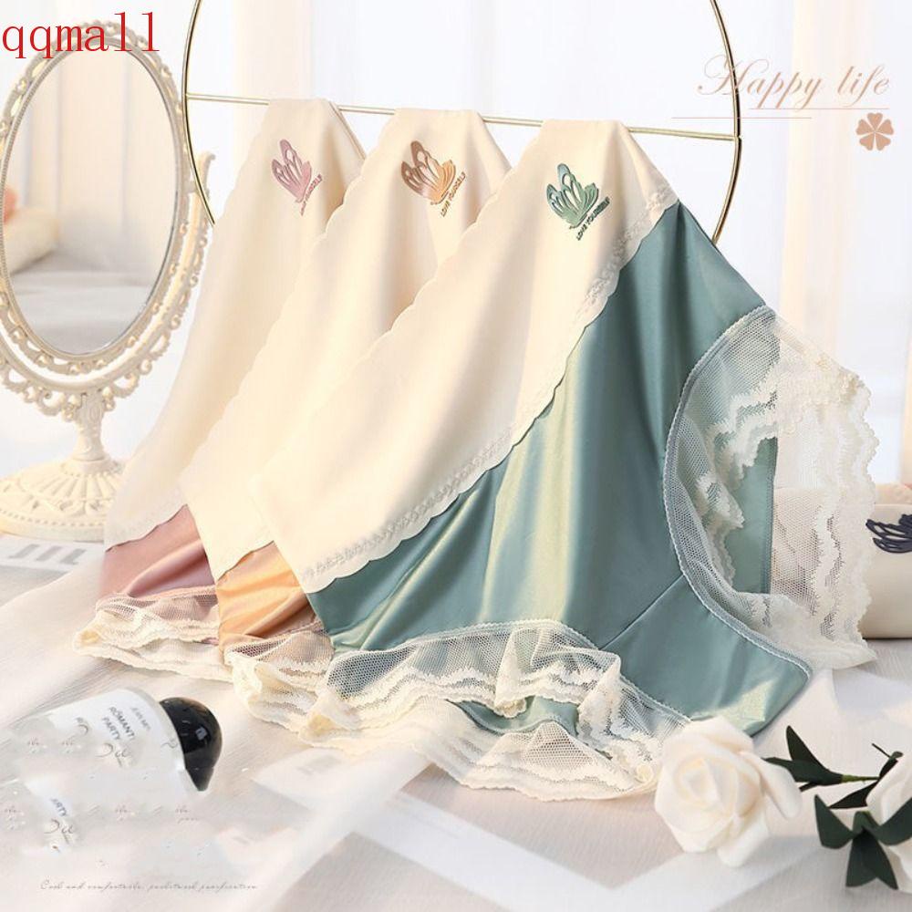 Quần Lót Satin Hai Màu Thêu Hình Bướm Thoáng Khí Phong Cách Hàn Quốc