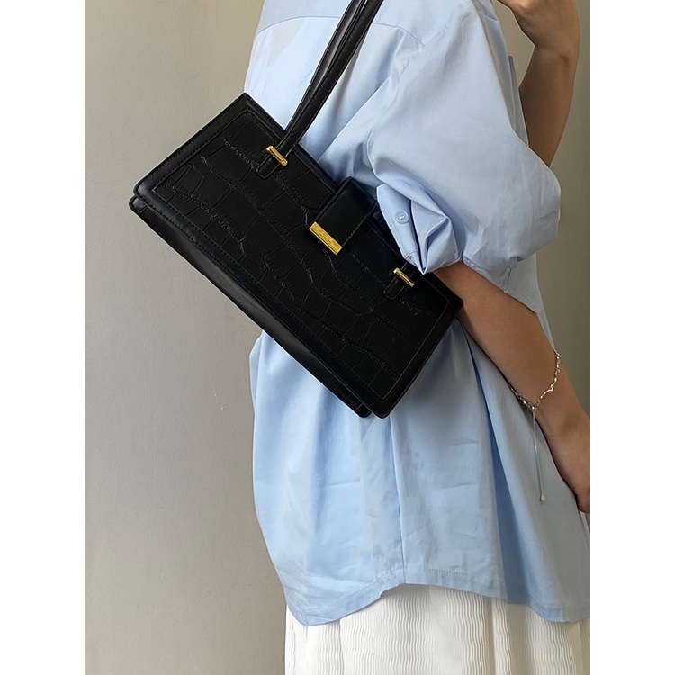 Túi Xách Vân Da Cá Sấu Màu Đen Cỡ Lớn Thời Trang Sang Trọng Cho Nữ