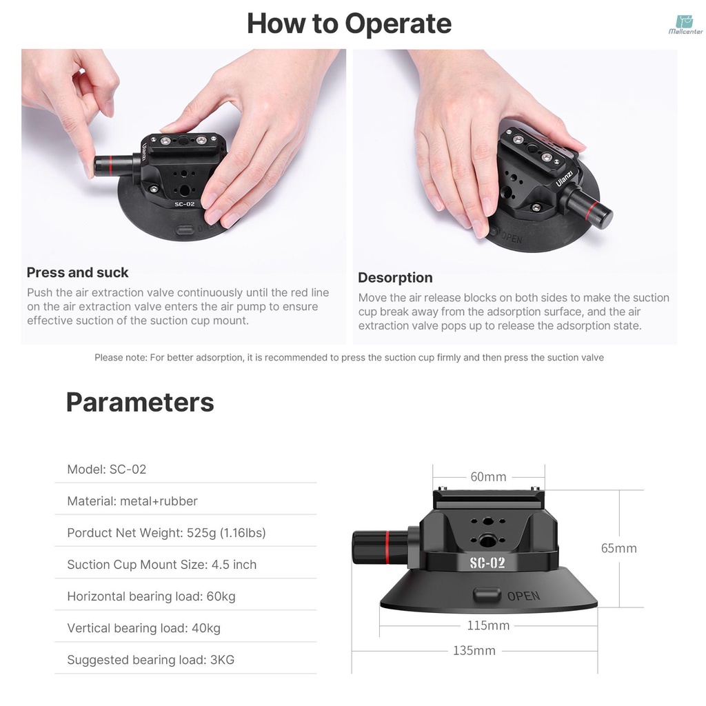 Ulanzi SC-02 4.5 Inch Suction Cup Mount for Phone Suction Camera Mount Dual 360° Rotatable Ballheads 3kg Load Weight for Sports Cameras Mirrorless Cameras