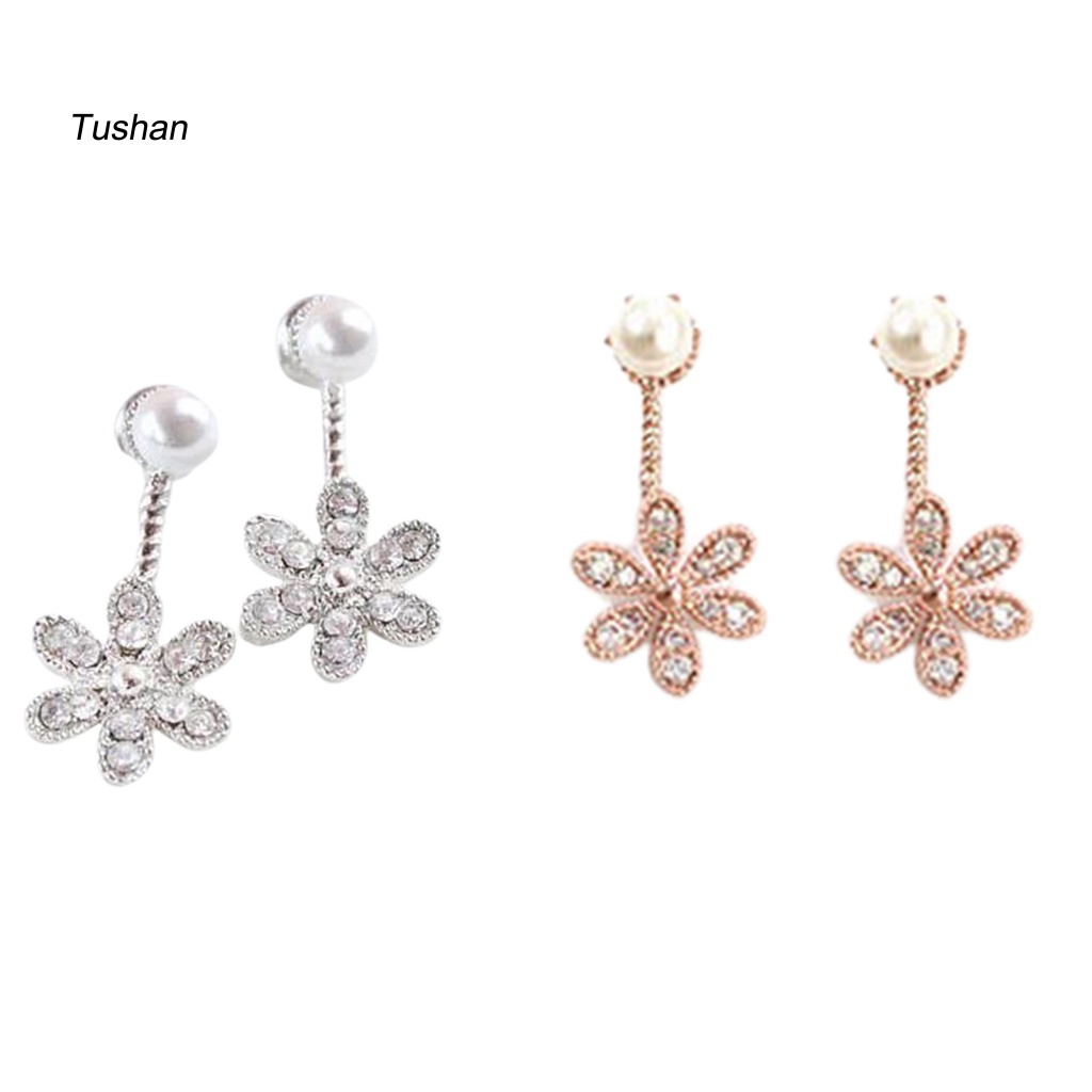 Bông Tai Hình Hoa Năm Cánh Đính Ngọc Trai Giả Thời Trang Cho Nữ