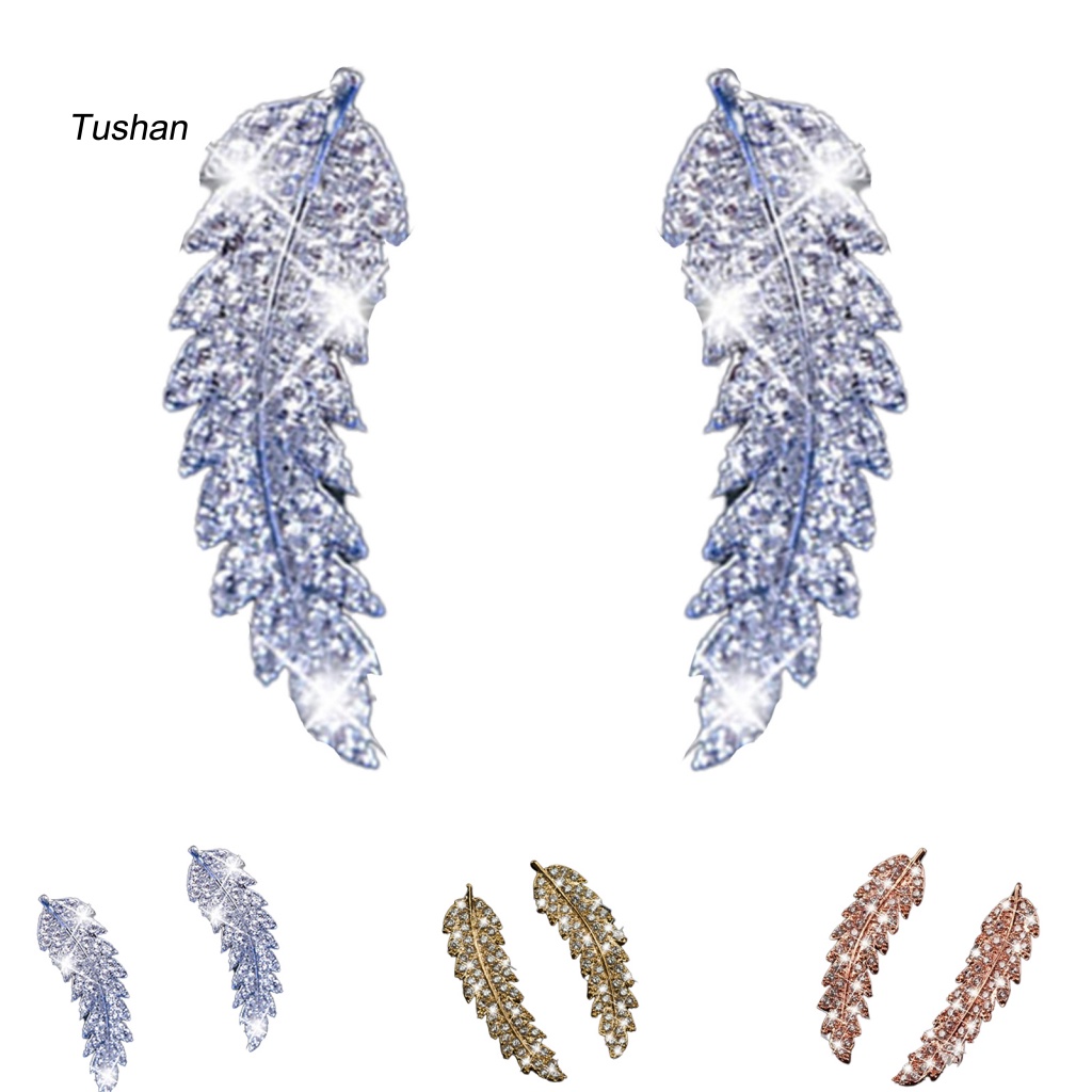 1 Đôi Bông Tai Hình Chiếc Lá Đính Đá Lấp Lánh Dành Cho Nữ