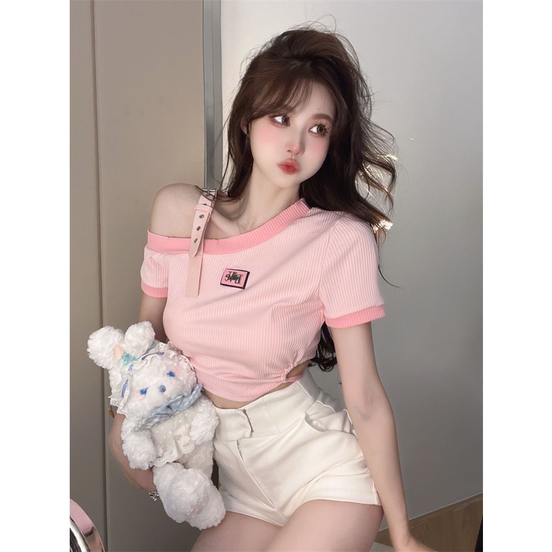 Áo Thun Tay Ngắn Phối Ren Dáng Ôm Thời Trang Mùa Hè Xinh Xắn Cho Nữ