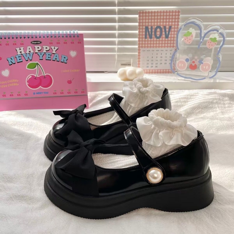 Giày nữ Lolita Oxford Giày Nữ Da Mũi Tròn Đế Dày Phong Cách Lolita Cho Nữ