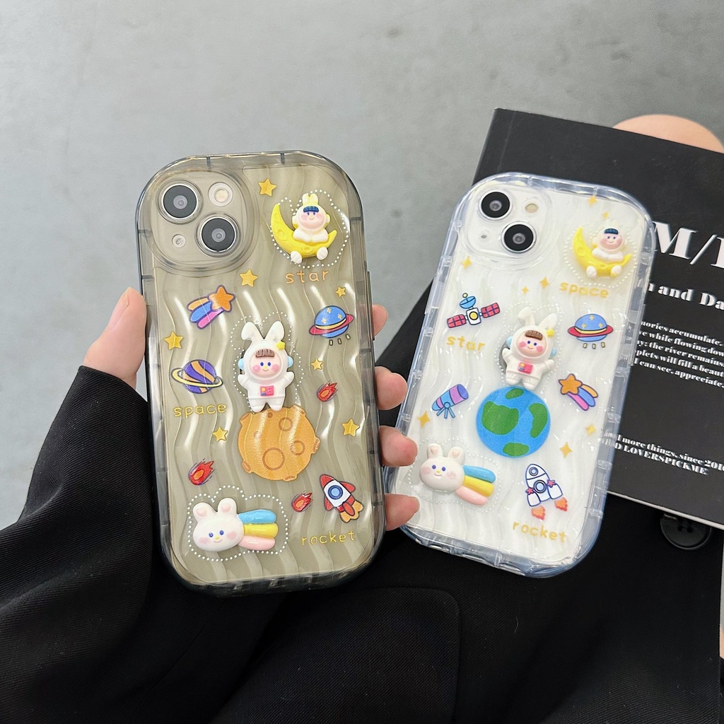 Ốp Điện Thoại Dẻo Trong Suốt Họa Tiết Hoạt Hình Chú Thỏ / Hành Tinh Độc Đáo Cho iPhone 13 12 11 Pro Max 14 Plus