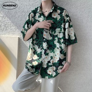 Áo Sơ Mi Tay Ngắn Dáng Rộng Chất Lụa Lạnh Họa Tiết Hoa Cúc Thời Trang Cá Tính Cho Nam