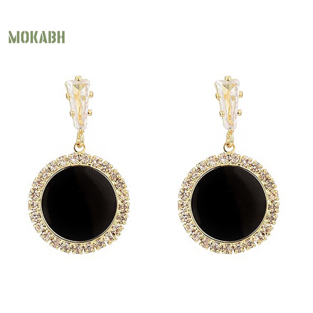 1 Đôi Bông Tai Hình Tròn Màu Đen Dát Đá Sang Trọng