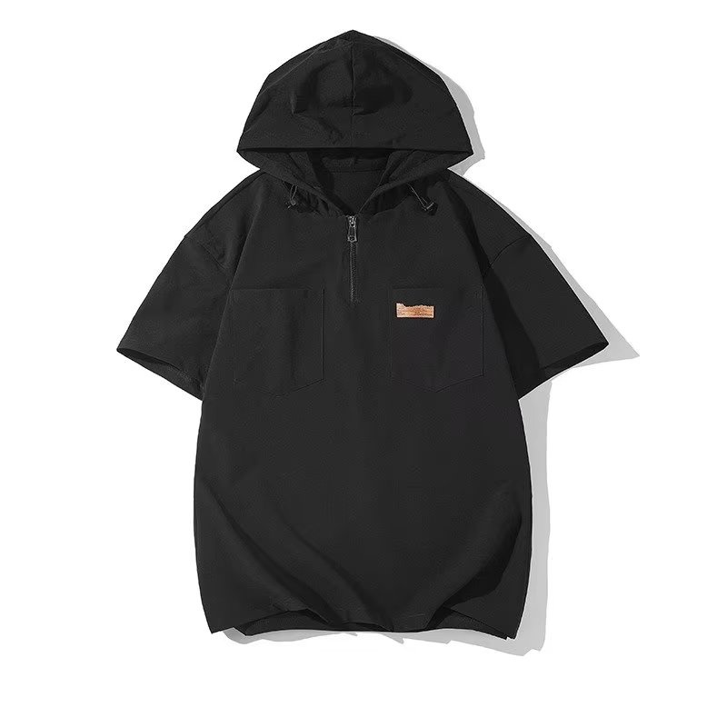 Áo Thun Tay Ngắn Có Mũ Trùm Đầu Và Khóa Kéo Phong Cách Thời Trang Nhật Bản Cho Nam Giới