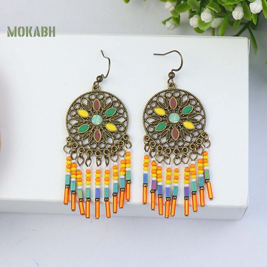 1 Đôi Bông Tai Móc Xỏ Hạt Hình Giọt Nước Nhiều Màu Lấp Lánh Phong Cách Bohemian Cổ Điển Thời Trang Dự Tiệc