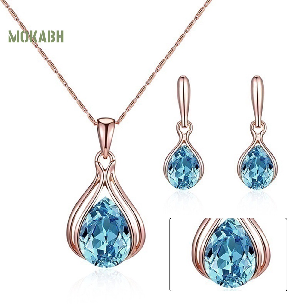 1 Bộ Vòng cổ + Bông Tai Hình Học Đính Đá Trọng Lượng Nhẹ Lấp Lánh Thời Trang Cho Nữ