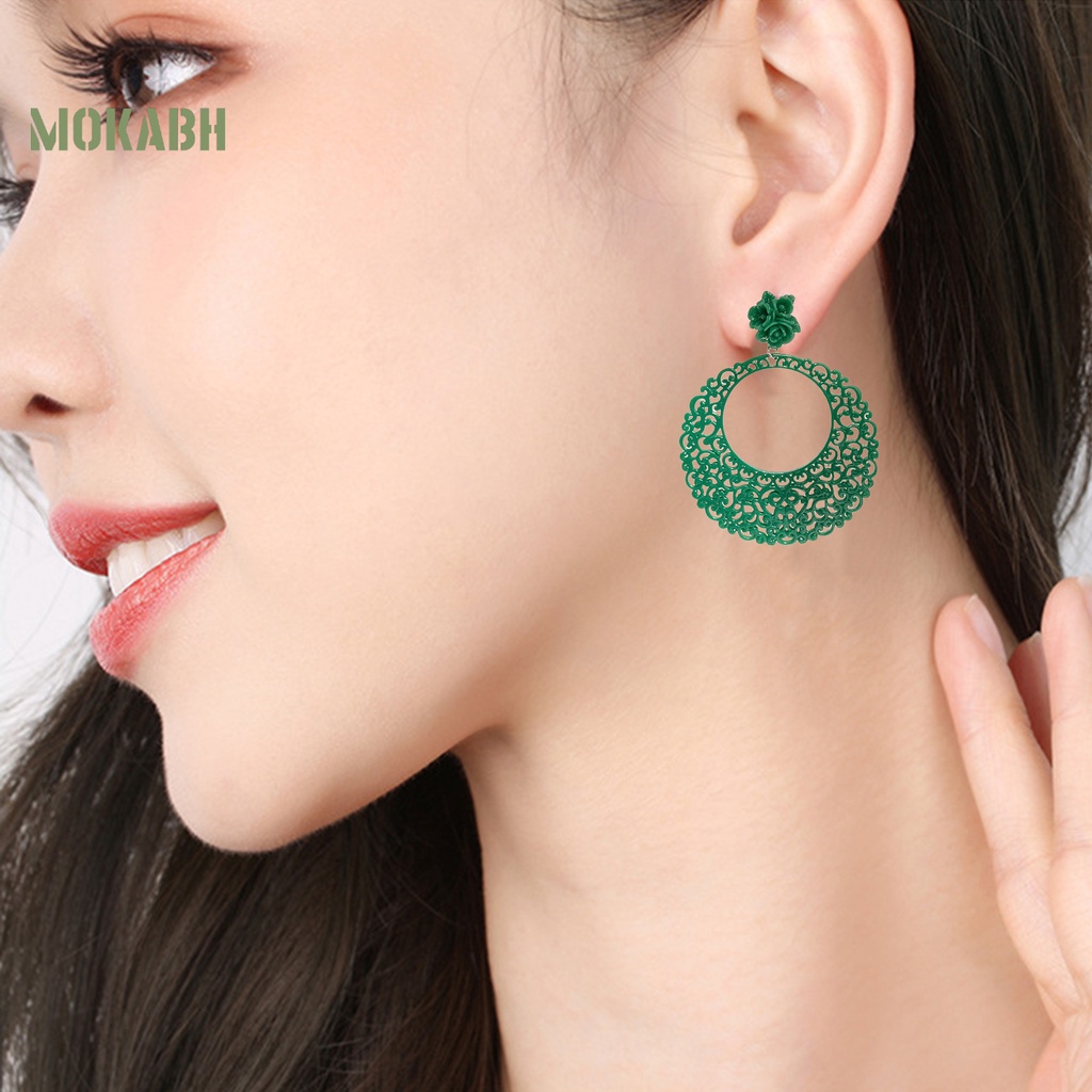 1 Đôi Bông Tai Hình Tròn Họa Tiết Hoa Phong Cách Trung Quốc Cổ Điển Thời Trang Cho Nữ