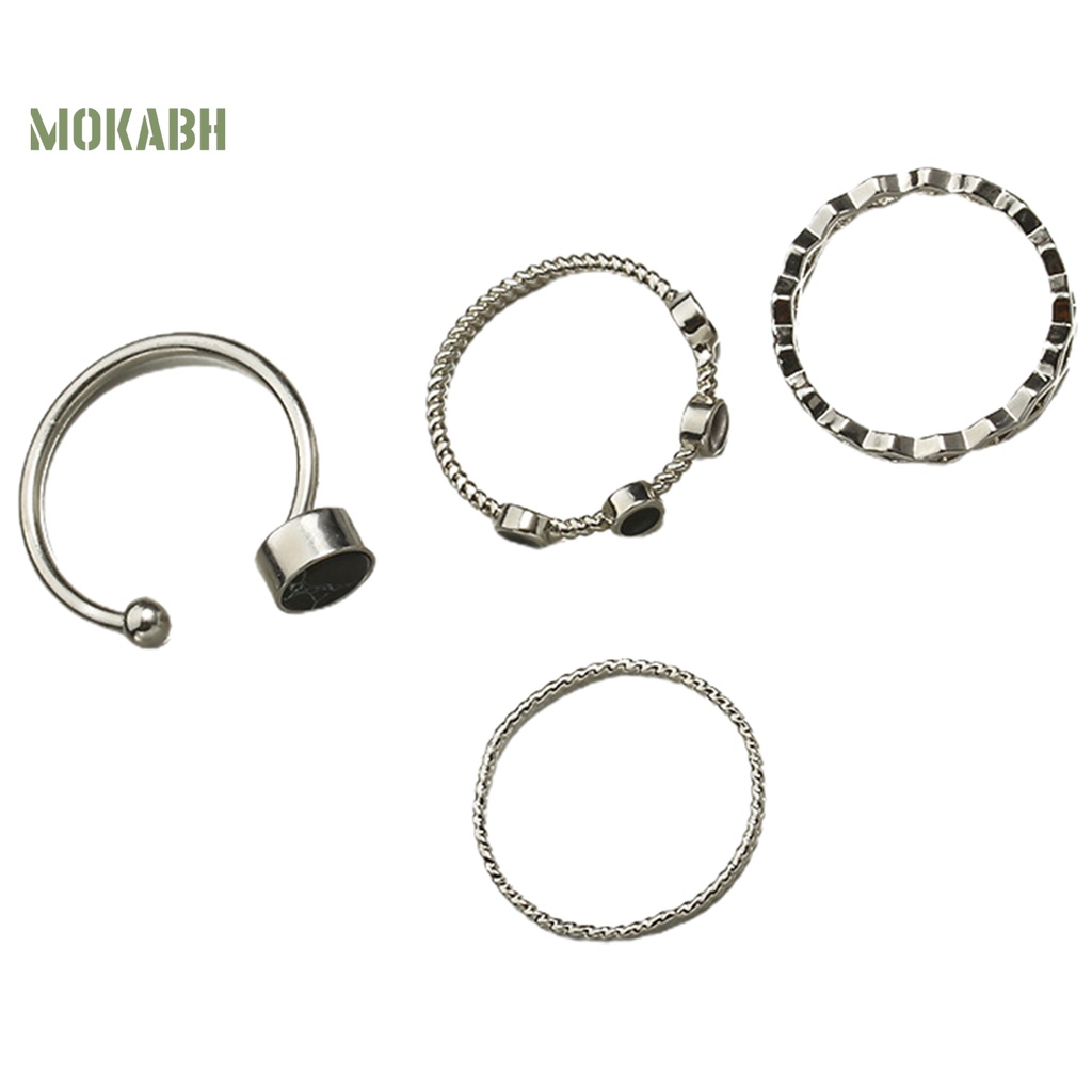 Set 4 Nhẫn Đeo Đốt Ngón Tay Bằng Bạc Phong Cách Hình Học Màu Sắc Mượt Mà Điều Chỉnh Được Dành Cho Nữ