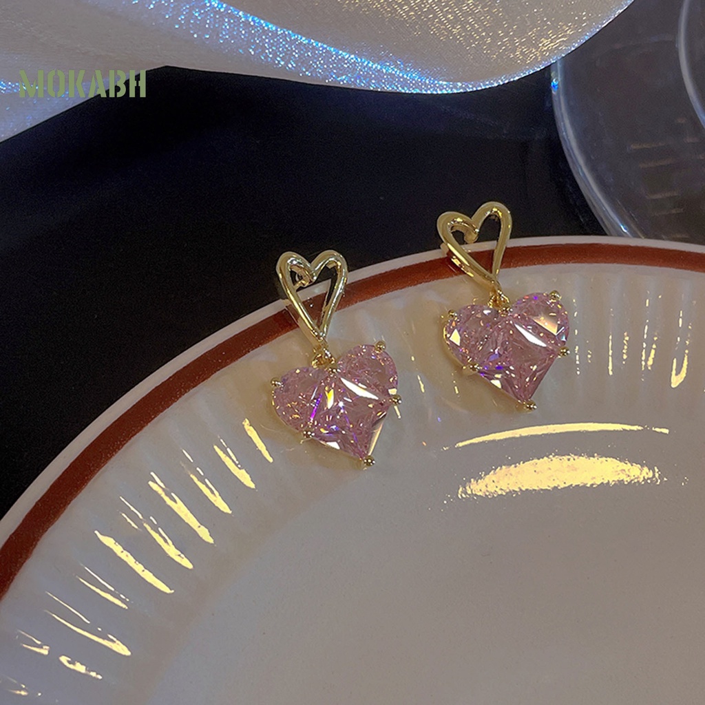 1 / 1 Cặp Vòng cổ / Bông Tai Hình Trái Tim Đính Pha Lê Thời Trang