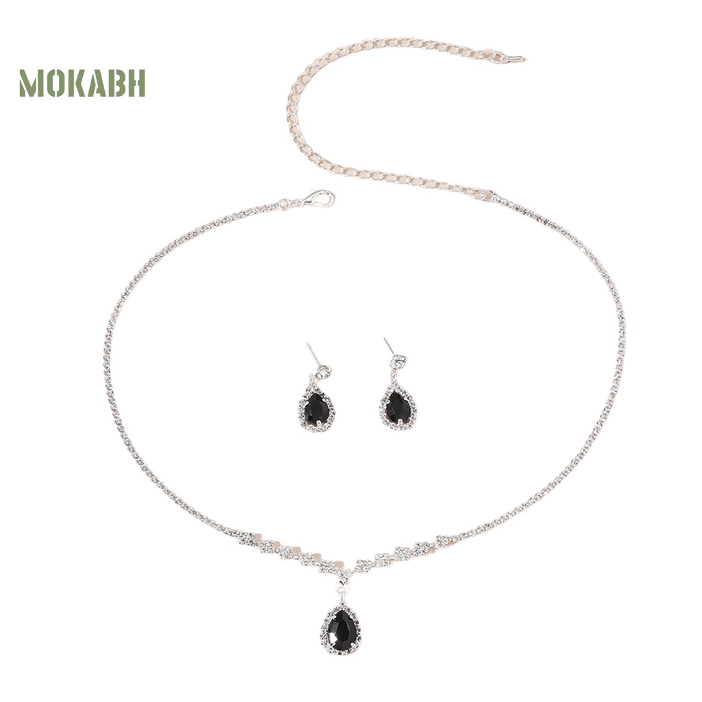 Bộ Vòng cổ + Bông Tai Đính Đá Hình Giọt Nước Lấp Lánh Sang Trọng Cho Nữ