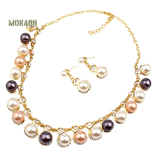 Bộ Vòng cổ + Bông Tai Đính Ngọc Trai Nhân Tạo + Đá Sang Trọng Cho Nữ