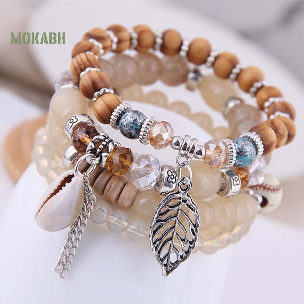 Set 4 Vòng Tay Chuỗi Hạt Phong Cách Bohemian Thời Trang Cho Nữ