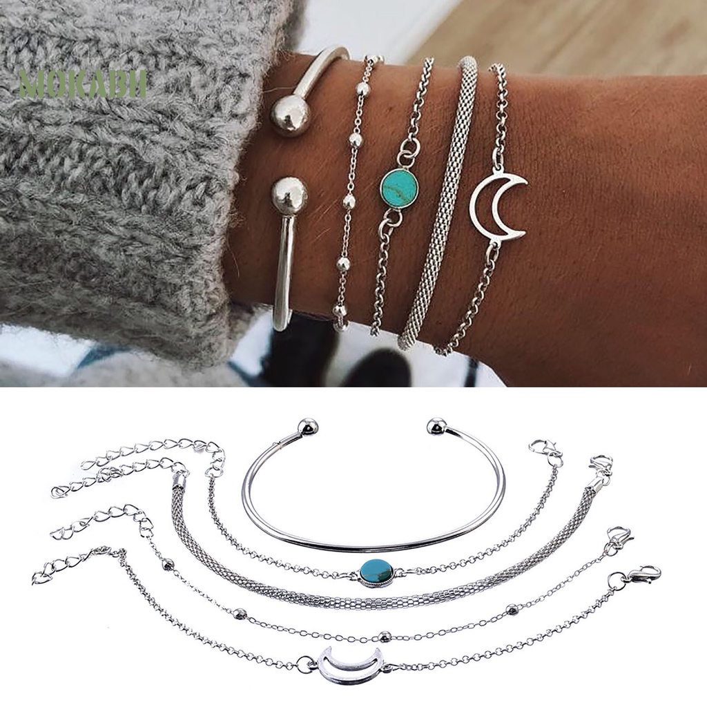 Set 5 Vòng Tay Hợp Kim Nhiều Hình Dạng Cho Nữ