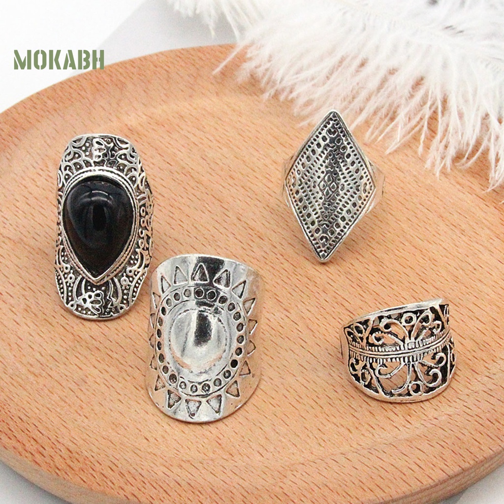 Set 4 Nhẫn Đeo Tay Siêu Nhẹ Chống Mài Mòn Phong Cách Bohemian Thời Trang Dự Tiệc Cho Nam Và Nữ