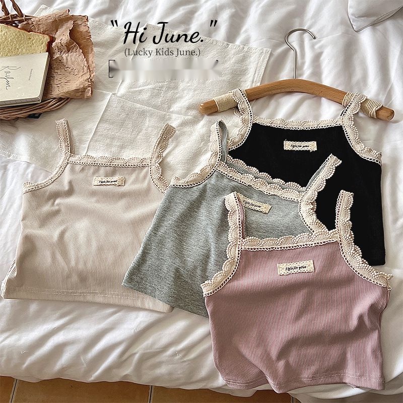 Áo Thun 50% Cotton Trơn Hai Dây Mùa Hè Phong Cách Hàn Quốc Cho Bé Gái
