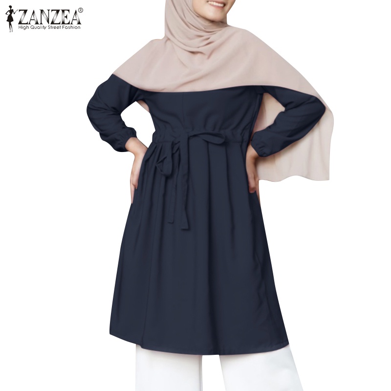 Zanzea Áo Tay Phồng Dài Phối Dây Rút Thời Trang Cho Phụ Nữ Hồi Giáo