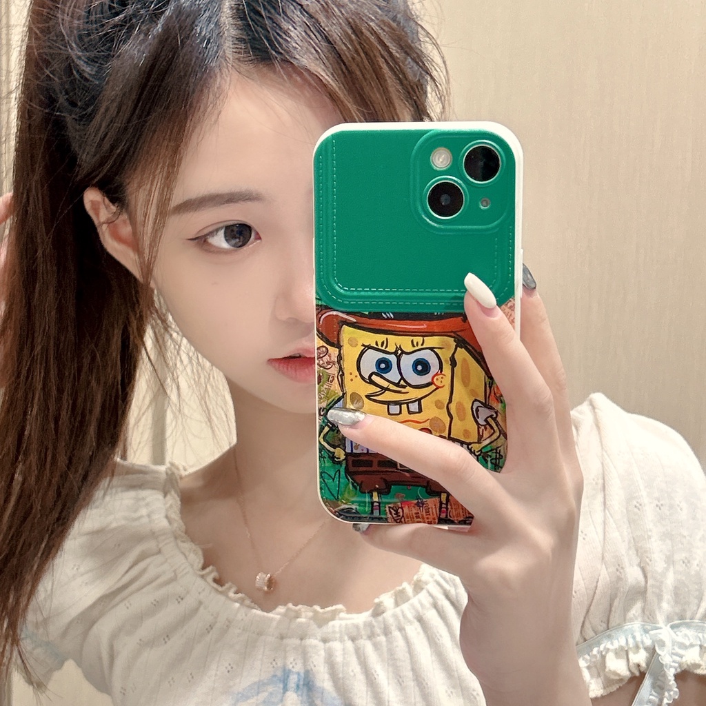 Ốp Điện Thoại tpu Dẻo Họa Tiết Hoạt Hình Spongebob Có Ngăn Đựng Thẻ Cho iPhone 14 13 12 11 PRO MAX