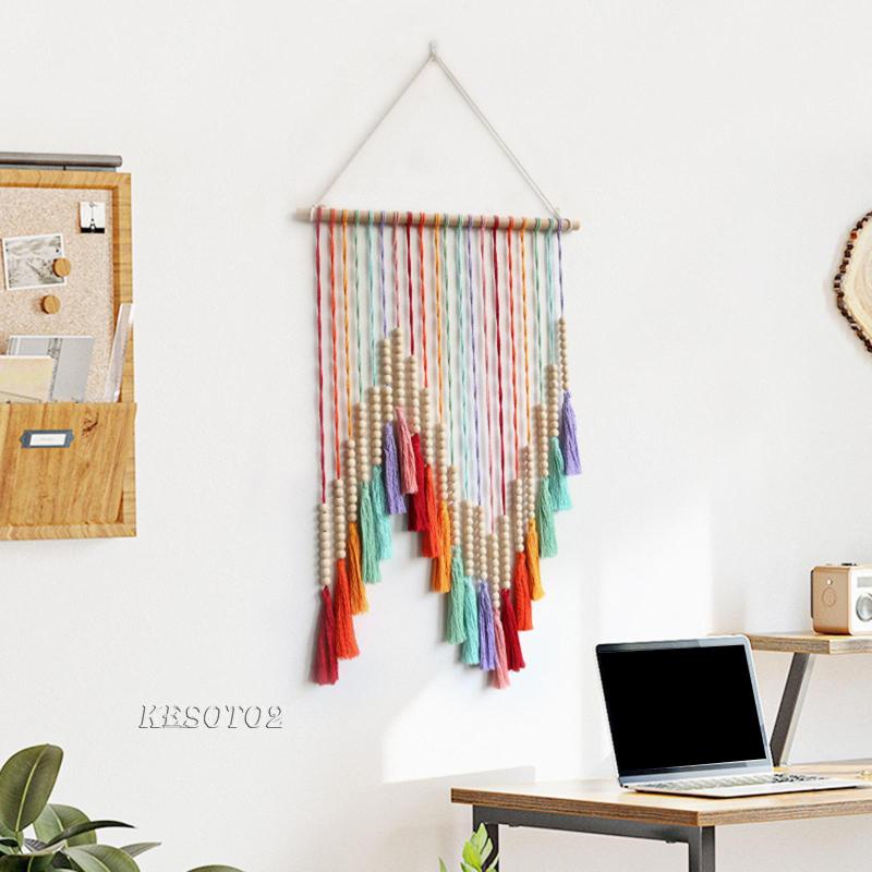 Thảm Macrame Treo Tường Trang Trí Phòng Khách Có Tua Rua Nhiều Màu Sắc Kesoto2