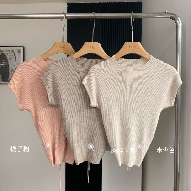 COZOK Áo Thun Dệt Kim Tay Ngắn Cổ Cao Dáng Ôm Thời Trang Quyến Rũ Cho Nữ