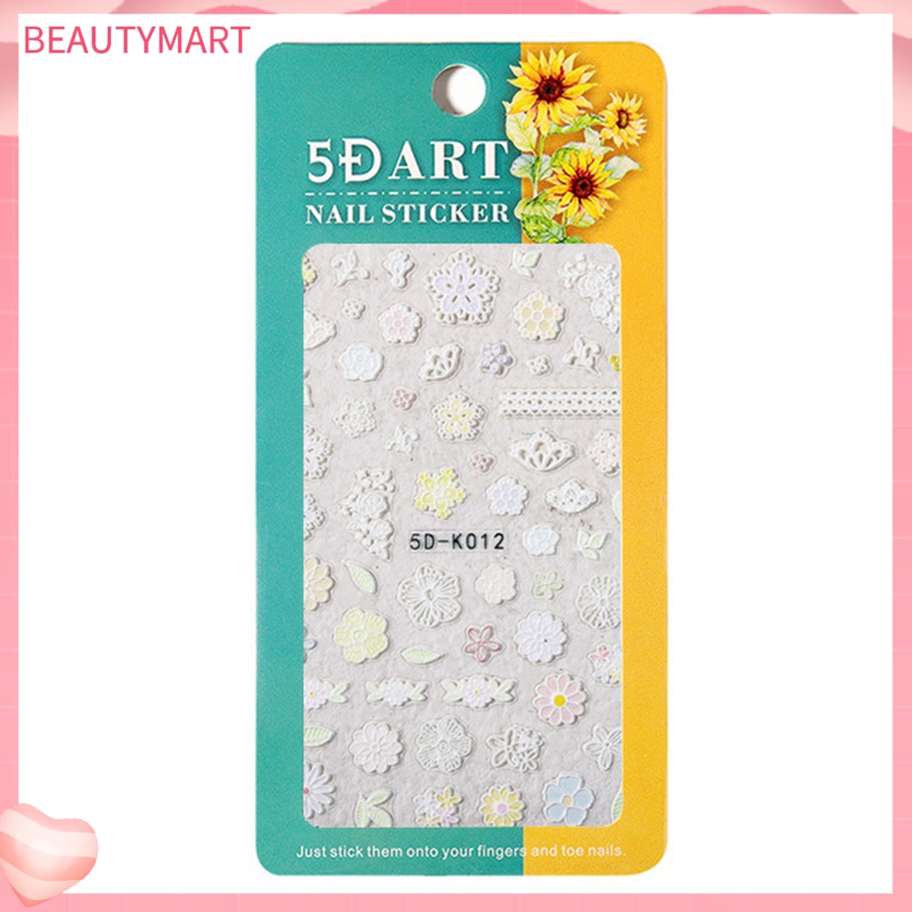 1 Tấm Sticker PET 5D Tự Dính Chống Thấm Nước Họa Tiết Hoa Dập Nổi Trang Trí Móng Nghệ Thuật