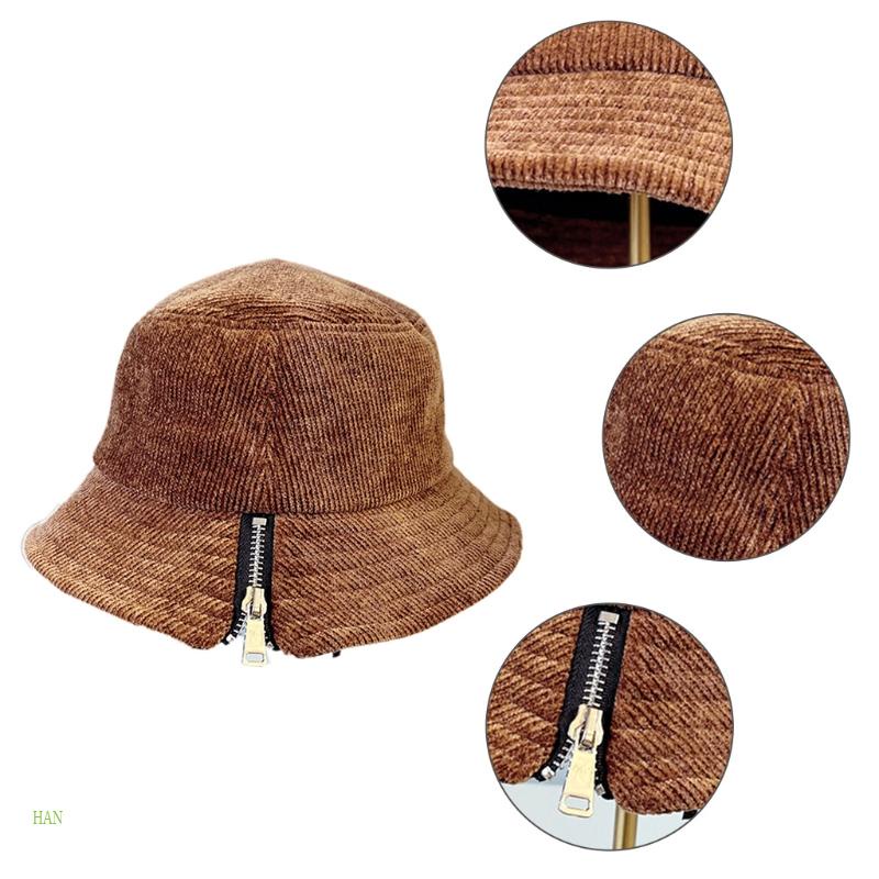 Mũ Tai Bèo Nhung Kẻ Phối Khóa Kéo Kim Loại Phong Cách Retro