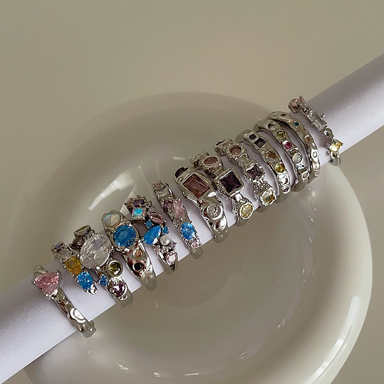 Nhẫn Đính Đá Zircon Nhiều Màu Thời Trang Hàn Quốc
