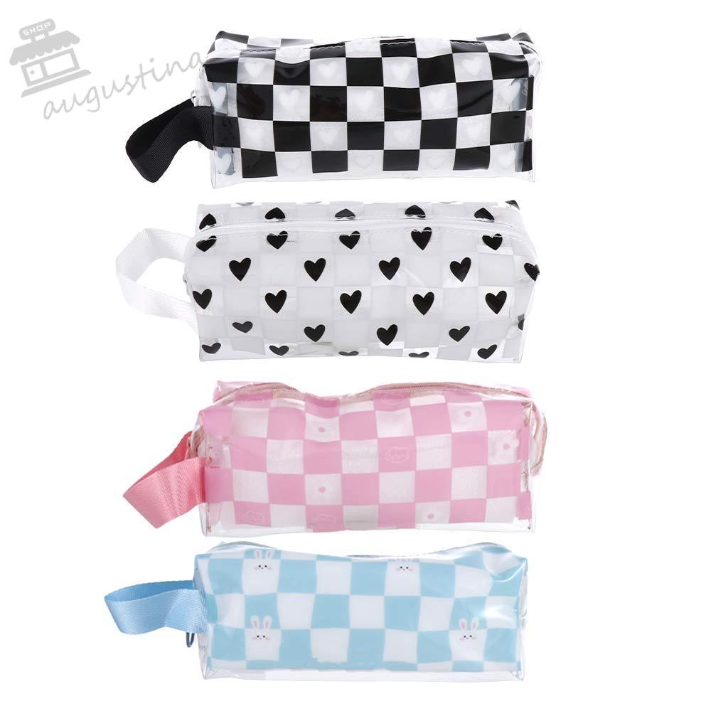 Túi Đựng Bút Trong Suốt Chống Nước Sức Chứa Lớn Họa Tiết Sọc Caro Cho Học Sinh