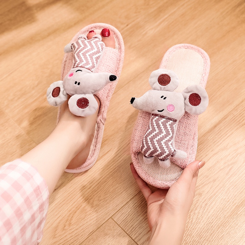 Dép Xỏ Ngón Vải Lanh Họa Tiết Hoạt Hình Dễ Thương Cho Cặp Đôi
