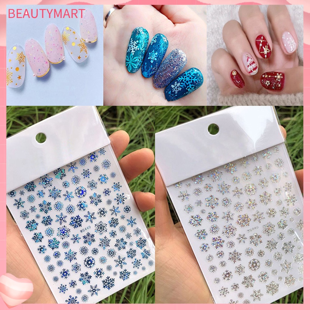 Miếng Dán Trang Trí Móng Tay Họa Tiết Bông Tuyết Trắng Dập Nổi Phong Cách Giáng Sinh