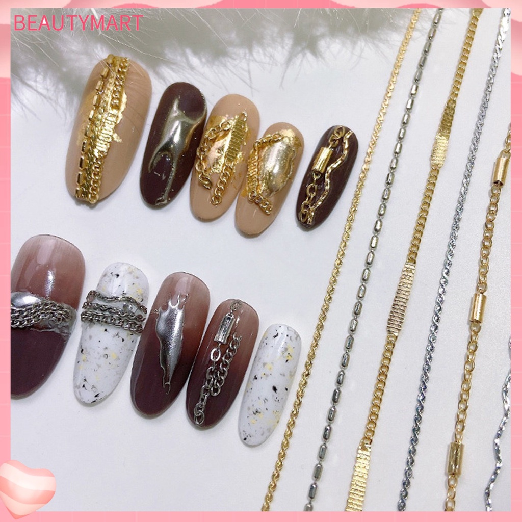 Dây Mắt Xích Màu Vàng / Bạc Lấp Lánh Chống Rơi Trang Trí Móng Tay DIY