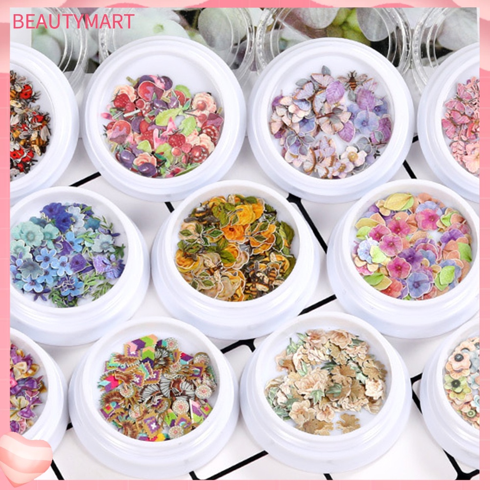 [beautymart] Set 2 Hộp Kim Sa Hình Động Vật Hoa Bướm Côn Trùng Trang Trí Móng Tay