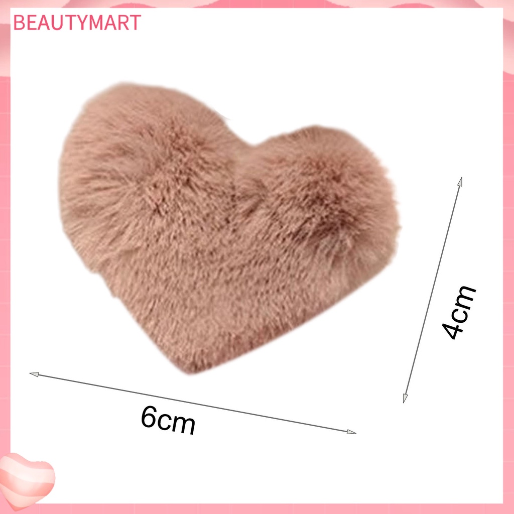 Kẹp Tóc Lông Chồn Nhân Tạo Hình Trái Tim Màu Sắc Ngọt Ngào Chống Trượt Cho Bé Gái