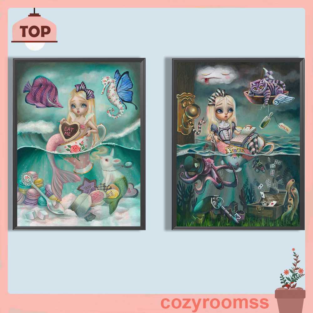 Bộ Tranh Đính Đá 5D Họa Tiết Alice in Wonderland Độc Đáo DIY Dùng Trang Trí Nhà Cửa