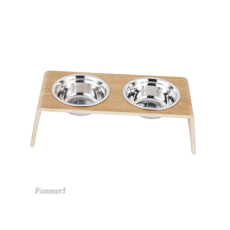 [Fenteer1] Bát Đựng Thức Ăn Nước Uống Bằng Kim Loại Với 2 Bát Thép Không Gỉ Cho Thú Cưng