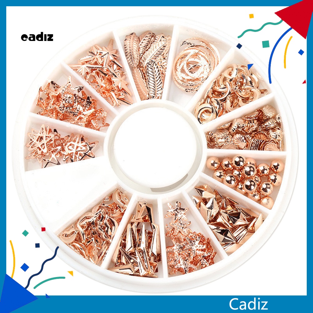 1 Hộp Phụ Kiện Đinh Tán Kim Loại Hình Chữ Thập / Mặt Trăng / Ngôi Sao Trang Trí Móng