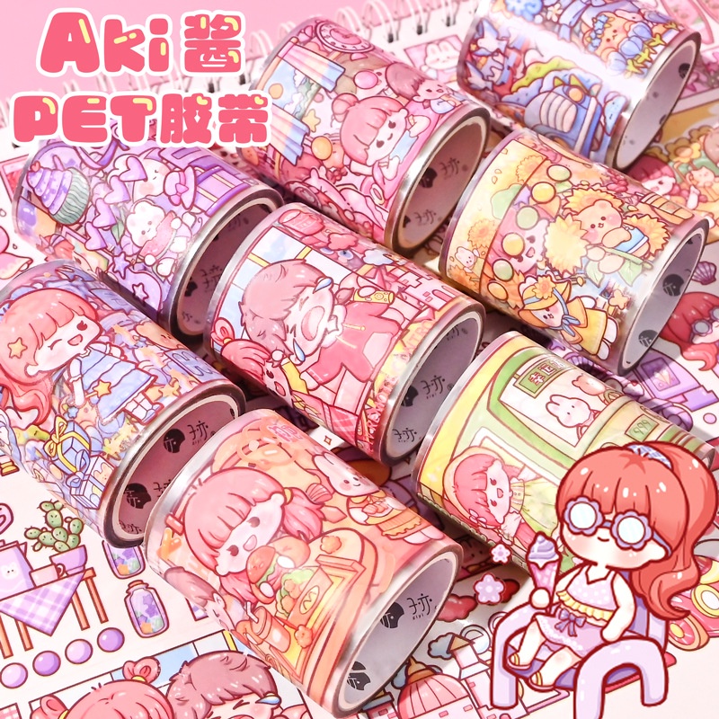 Băng Keo Dán Trang Trí Sổ Tay Chống Thấm Nước Hình Cô Gái Hoạt Hình Dễ Thương Aka Sauce