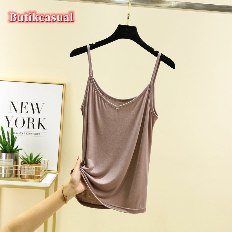 Áo Thun cotton Mỏng Sát Nách Cổ Chữ V Dáng Rộng Màu Trơn Thời Trang Mùa Hè 2023 Mới Cho Nữ