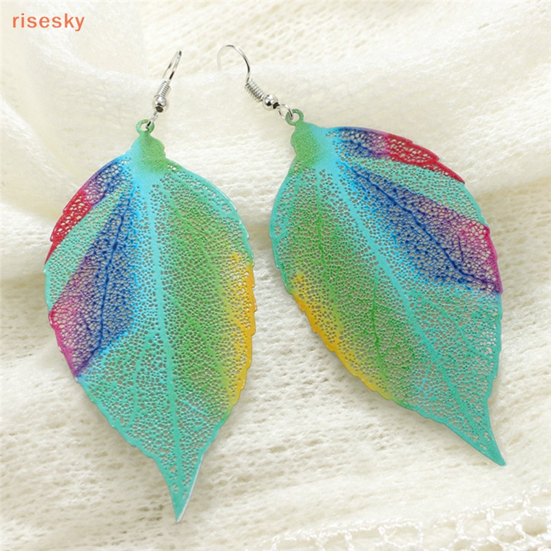 Bông Tai Dáng Dài Hình Chiếc Lá Nhiều Màu Phong Cách Boho