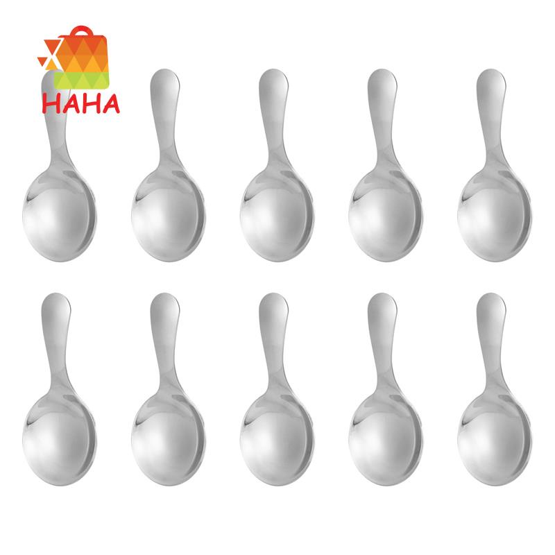 Set 10 Muỗng Thép Không Gỉ Tay Cầm Ngắn Màu Bạc Thời Trang