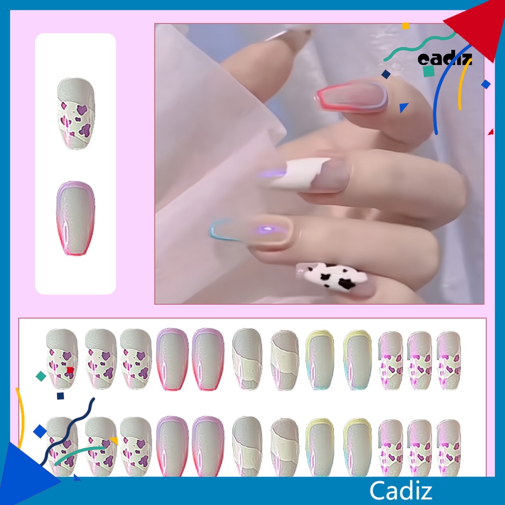 1 Bộ Móng Tay Giả Che Phủ Toàn Diện Tháo Rời Được Chống Phai Màu Họa Tiết Sọc Cầu Vồng Cho Salon