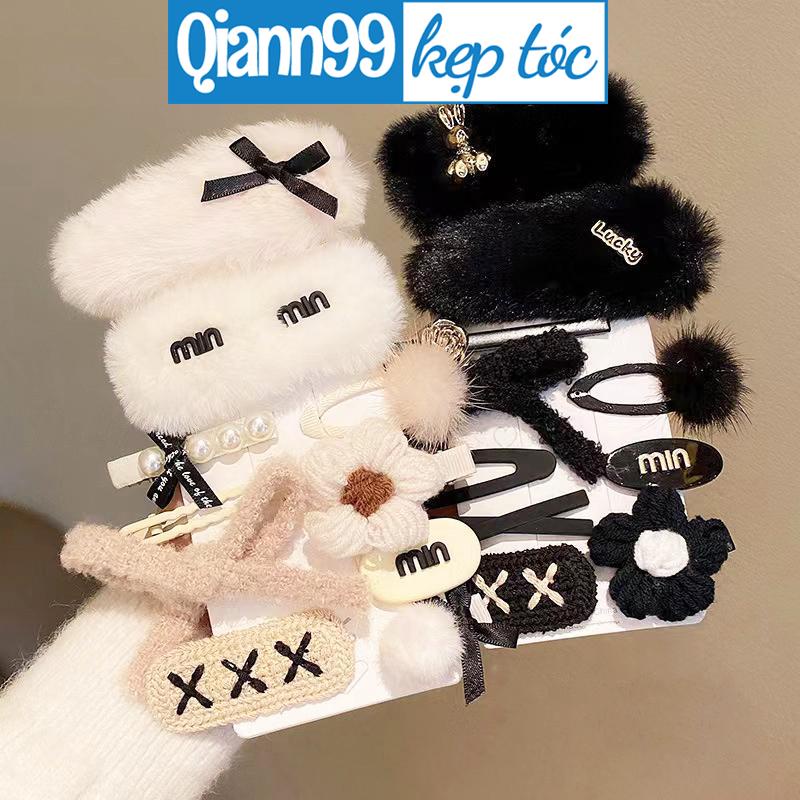 💓Bộ Kẹp Tóc Lông Nhung Đính Nơ Thời Trang Cao Cấp Cho Nữ