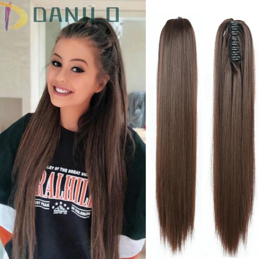 Danilo Kẹp Tóc Đuôi Ngựa Thẳng Dài Màu Nâu Đen Bằng Sợi Chịu Nhiệt Cho Nữ
