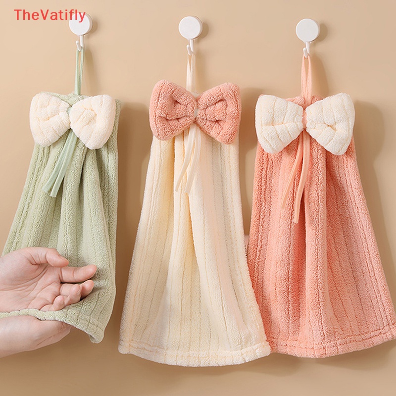 [Thevalifly] Khăn Lau Tay Sợi Nhỏ Siêu Thấm Hút Cao Hiệu Quả Cao Thắt Nơ Hoạt Hình Dễ Thương Cho Nhà Bếp Phòng Tắm