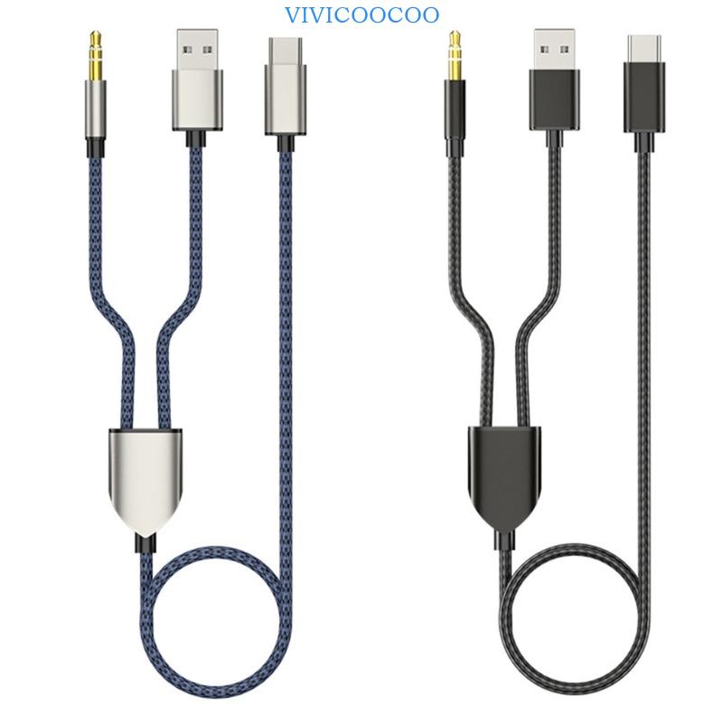 Dây Cáp 2 Trong 1 Loại C Chia 2 Cổng Type C Sang USB A 3 5mm AUX Cho Xe Hơi