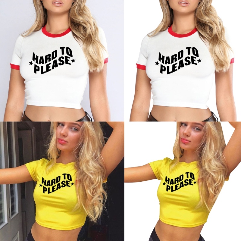 Áo Thun Croptop Ngắn Tay Cổ Tròn In Chữ Thời Trang Cho Nữ